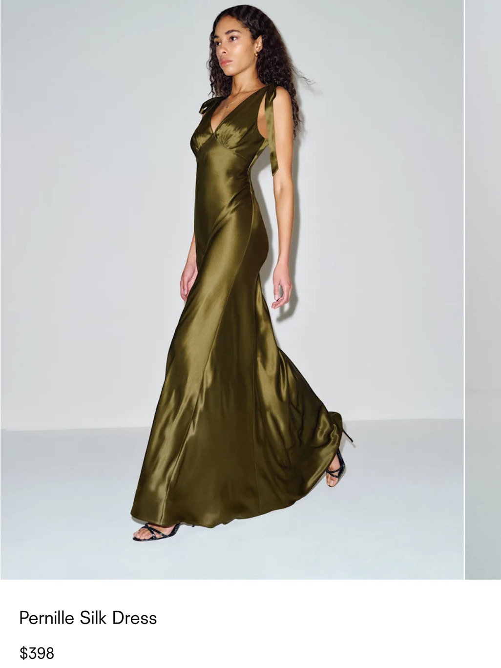 Reformation Olive Silk Bias Maxi Dress